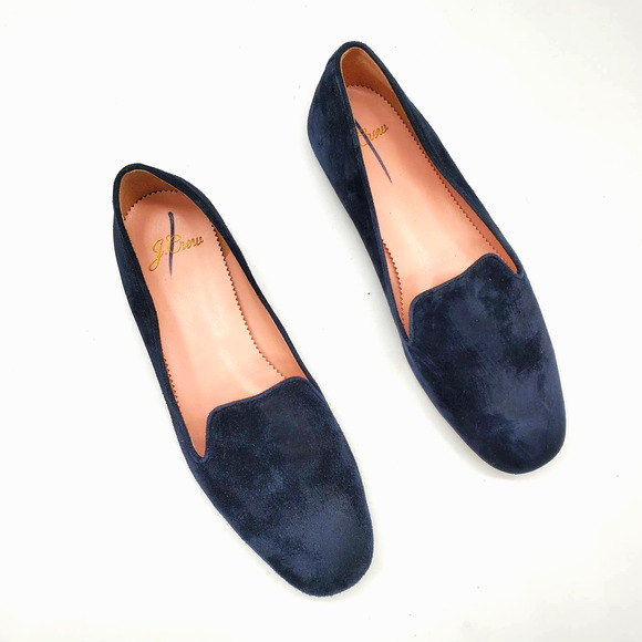 J. Crew Navy Blue Suede Smoking Slipper Casual Slip-on Shoes 5.5 NWOB H5523